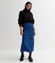 New Look Blue Marble Satin Bias Cut Midi Skirt